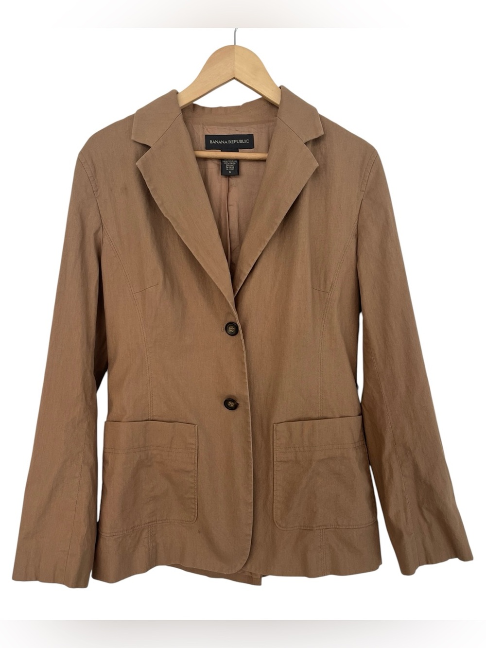 Vintage Banana Republic Tan Blazer Jacket 6 Office Siren Minimalist Cotton 2002